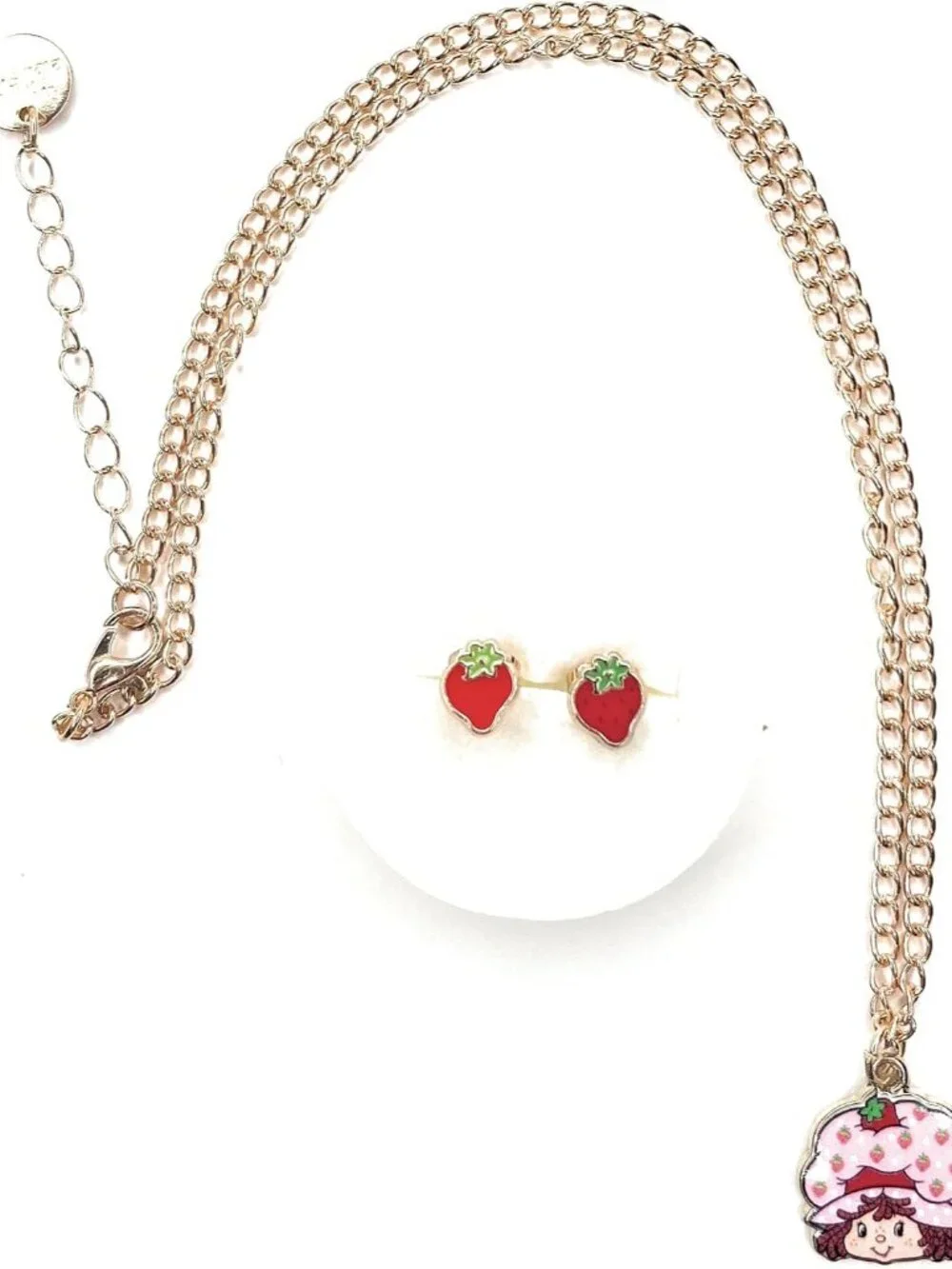 Strawberry Shortcake Jewelry Set for Kids, Character Pendant Necklace with Straw